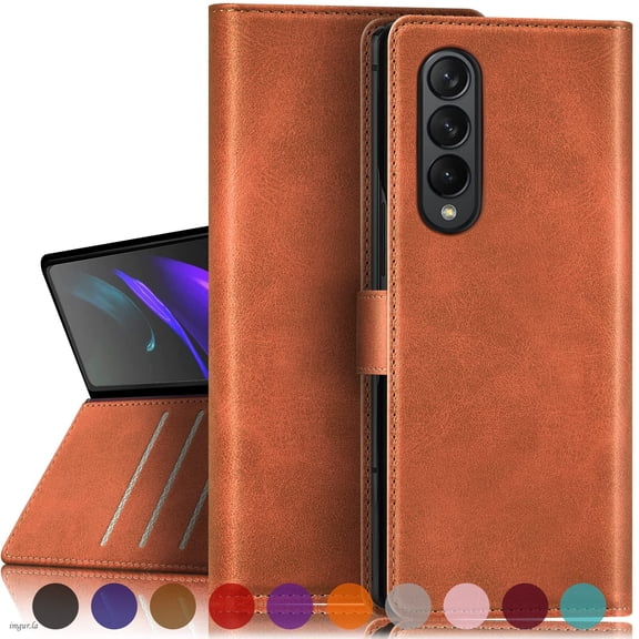 SUANPOT For Samsung Galaxy Z Fold3 Wallet Case with RFID Blocking Credit Card Holder,Light Brown