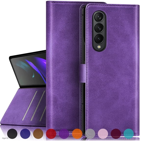 SUANPOT For Samsung Galaxy Z Fold3 Wallet Case with RFID Blocking Credit Card Holder,Purple