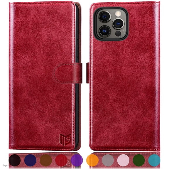 SUANPOT For iPhone 12 Pro Max Wallet Case with RFID Blocking Credit Card Holder,Red
