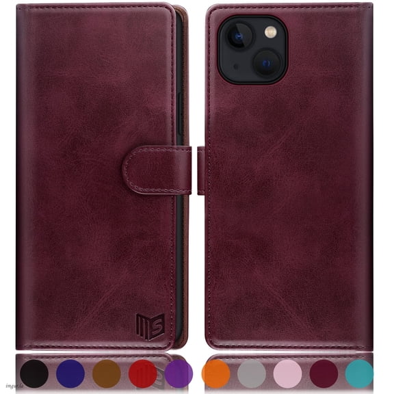SUANPOT For iPhone 14 Plus Wallet Case with RFID Blocking Credit Card Holder,Wine Red