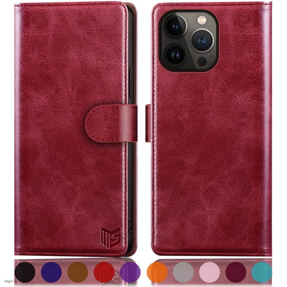 SUANPOT for iPhone 14 Pro Max Wallet case with RFID Blocking Credit Card Holder,Red