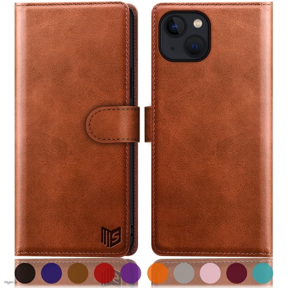 SUANPOT For iPhone 14 Wallet Case with RFID Blocking Credit Card Holder,Light Brown