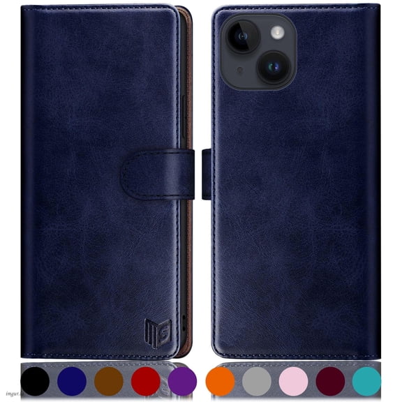 SUANPOT For iPhone 15 Plus Wallet Case with RFID Blocking Credit Card Holder,Blue
