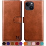 SUANPOT For iPhone 15 Plus Wallet Case with RFID Blocking Credit Card Holder,Light Brown