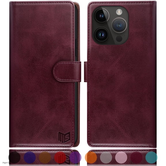 SUANPOT For iPhone 15 Pro Max Wallet Case with RFID Blocking Credit Card Holder,Wine Red