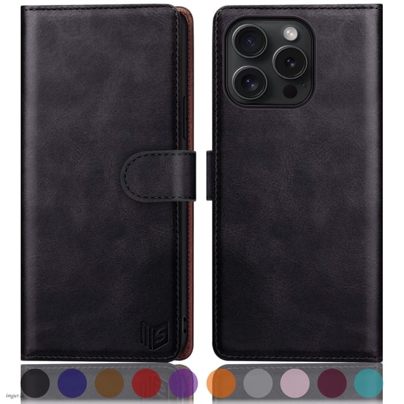 SUANPOT For iPhone 16 Pro Wallet Case with RFID Blocking Credit Card Holder,Black