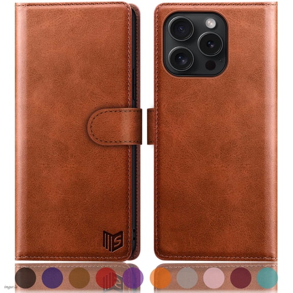 SUANPOT For iPhone 16 Pro Wallet Case with RFID Blocking Credit Card Holder,Light Brown