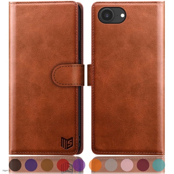 SUANPOT For iPhone 16e Wallet Case with RFID Blocking Credit Card Holder,Light Brown