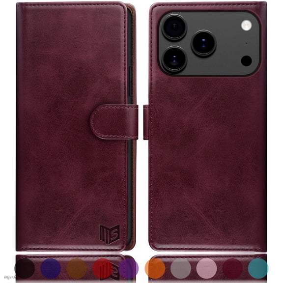 SUANPOT For iPhone 17 Pro Wallet Case with RFID Blocking Credit Card Holder,Wine Red