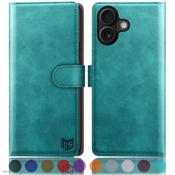SUANPOT For iPhone 17 Wallet Case with RFID Blocking Credit Card Holder,Blue Green