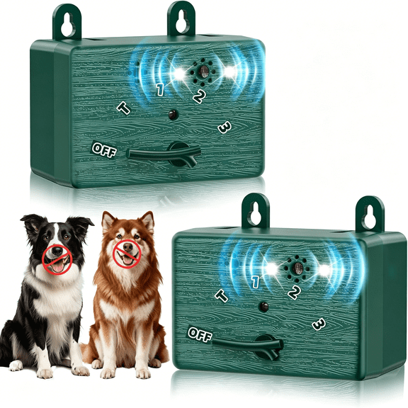 SUBAI 2-Pack Dog Bark Deterrent Devices, Anti Barking Device for Dogs, Battery Powered Bark Control Device for Indoor Outdoor Use, Humane Dog Training Tool to Stop Barking, Chewing & Bad Behavior