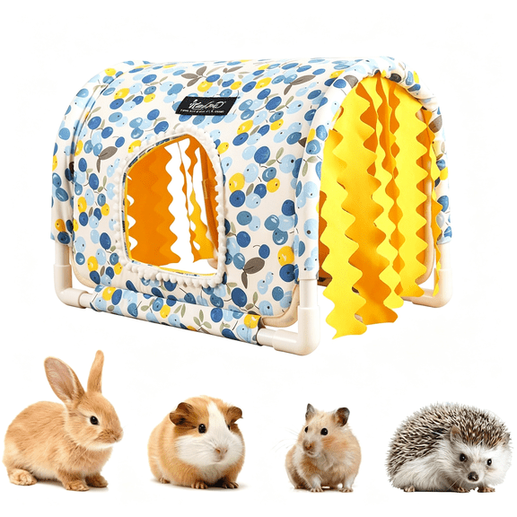 SUBAI Guinea Pig Hideout No Bottom Bed,Blue Cherry Flower Branch Small Animal House,Rabbit Bunny Shelter for Chinilla,Ferret,Hedgehog,Mouse,Easy Clean