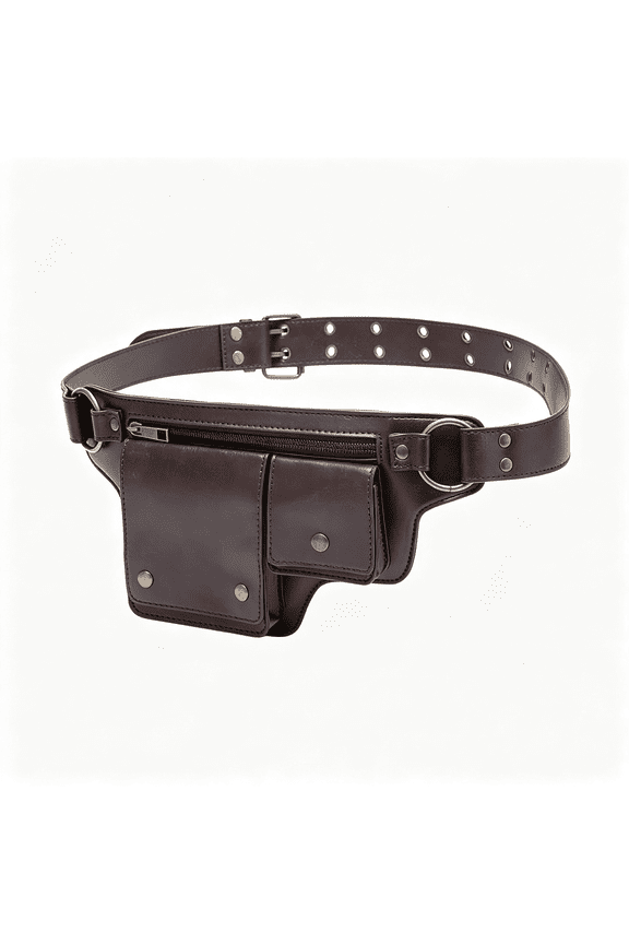 Leather Utility Belt Bag,Brown,Medieval Renaissance Style|Multiple Pockets,Adjustable Waist Pack,33.5" Max Length,Brass Hardware Brown Belt Bag Leather