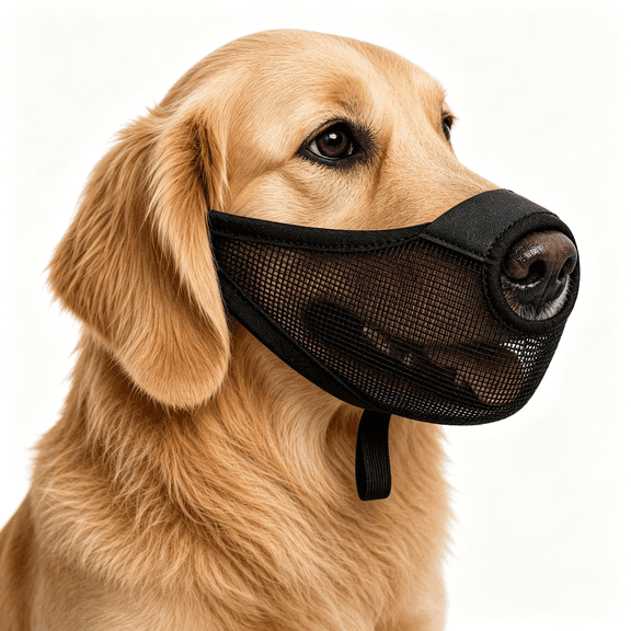 SUBAI Soft Air Mesh Dog Muzzle for Large Dogs,Breathable Adjustable Mouth Guard Allows Panting&Drinking,Prevents Biting Licking Scavenging,Black Large