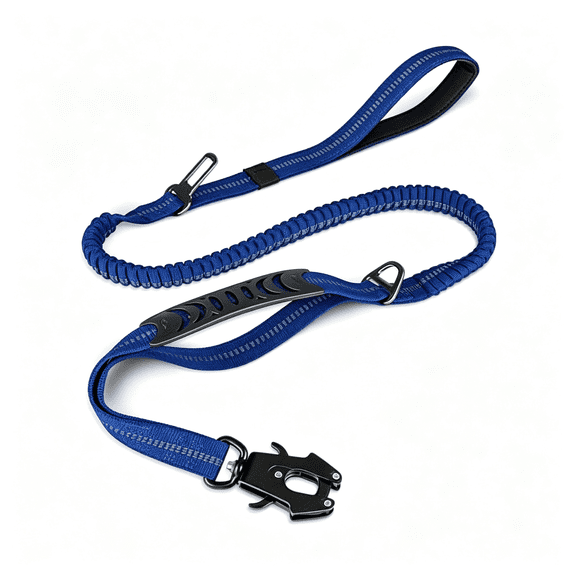 SUBAI Tactical Bungee Dog Leash,Shock Absorbing No Pull,Navy Blue,For Large Dogs That Pull,2 Padded Handles for Control,Car Seatbelt Clip,Reflective for Night Safety,Metal Frog Clip