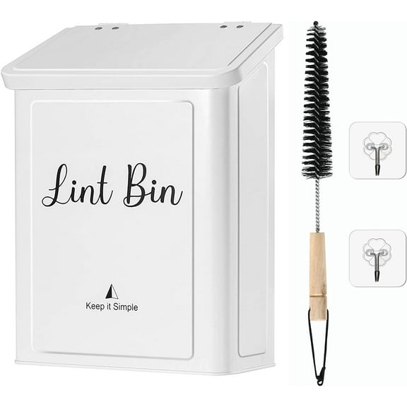 SUBEKYU Metal Magnetic Lint Bin for Laundry Room, Wall Mounted Lint Box Holder Trash Can with Lid for Dryer,Lint Basket for Laundry Room,White