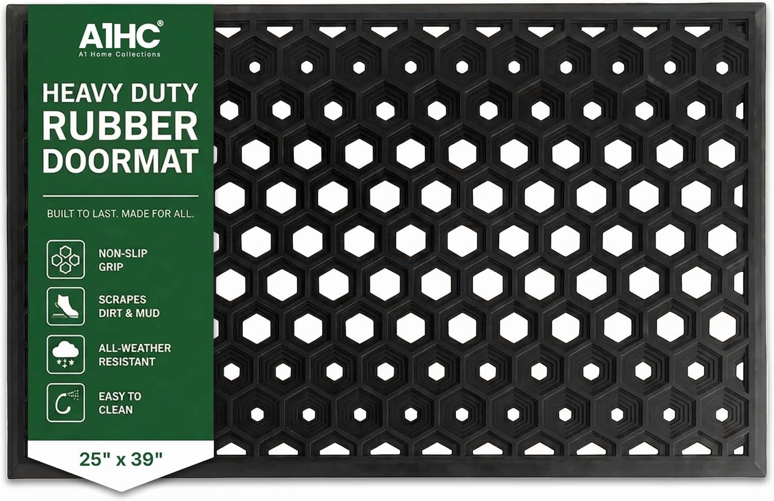 SUBHERA Heavy Duty Rubber Door Mat, Non-Slip Drainage, Outdoor All-Weather, 25x39 Inches