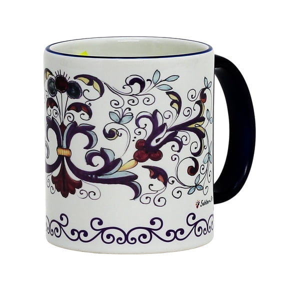 SUBLIMART: Printed Deruta style Mug with Blue Rim Blue Bottom trim rich decor