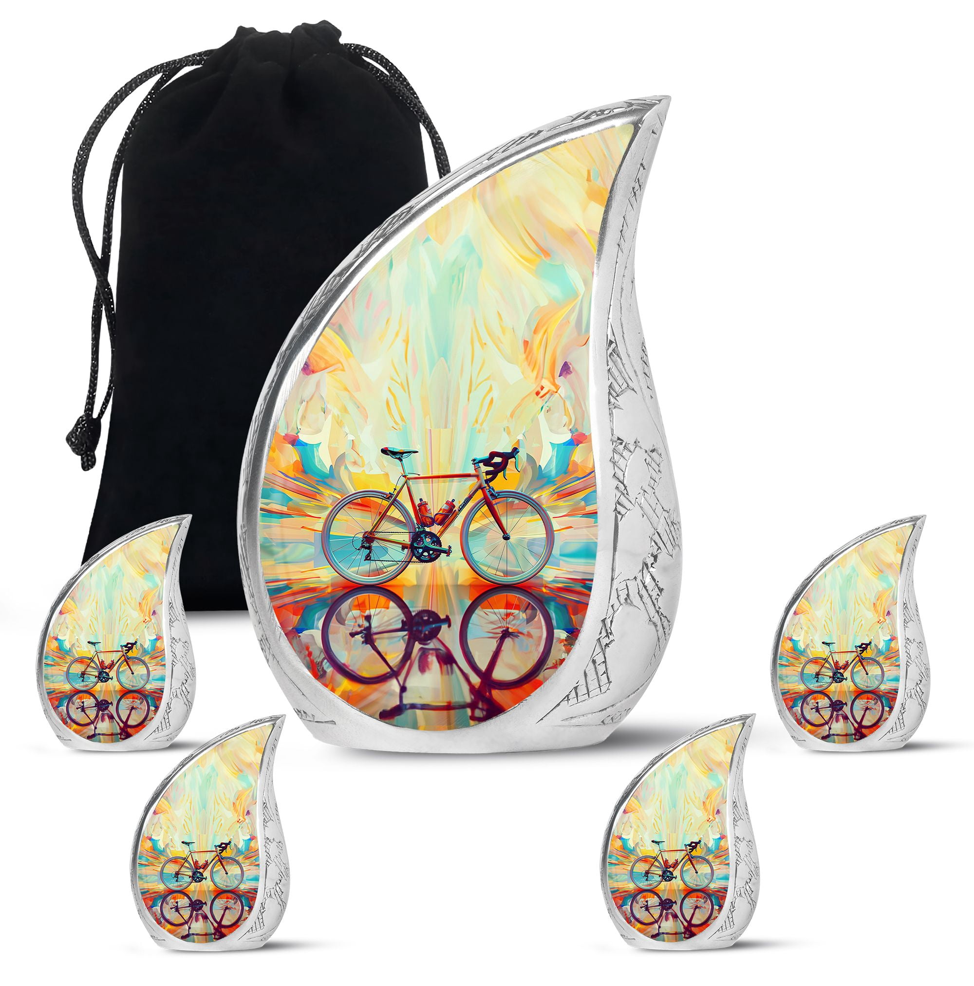 SUBSH Abstract Cycling Dreams - Cremation Urns For Burial - Urns For Human Ashes Adult Woman - Small Funeral Urns - Combo 1 Large & 4 Small - Urns For Adult Female - Adult Urns - Burial Urn