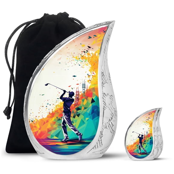 SUBSH Abstract Golfer Swing Art - Cremation Urns For Adults - Small Funeral Urns - Urn Small - Combo 1 Large & 1 Small - Ashes Urns Human - Urn For Ashes For Mom - Burial Urn Adult Human Ash