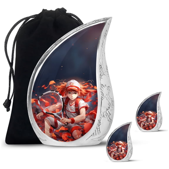 SUBSH Animated Tennis Player In Dynamic Pose - Urns For Ashes Adult - Urns For Human Ashes Large - Funeral Urns For Adult Ashes Men - Combo 1 Large & 2 Small - Urns For Adult Female