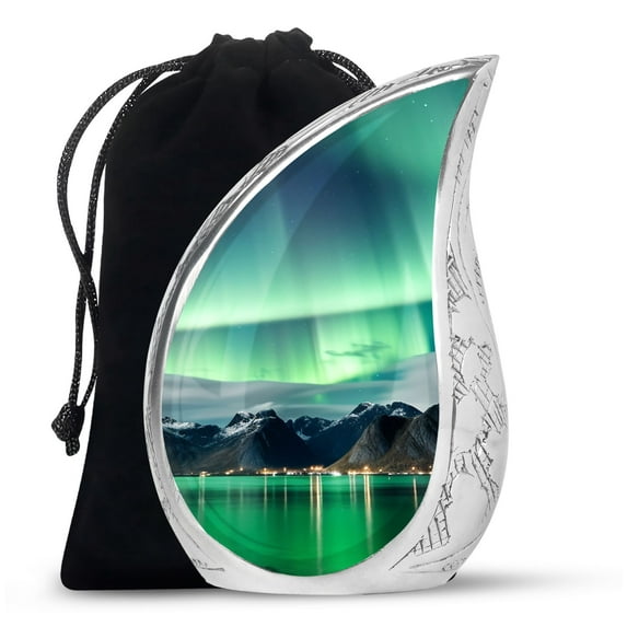 SUBSH The Aurora Luminous Cascade Above The Arctic Village - Urn For Adult Male - Urns For Ashes Adult Female Mom - Urn For Human Ashes Medium Size - 10 Inch - Large Urn