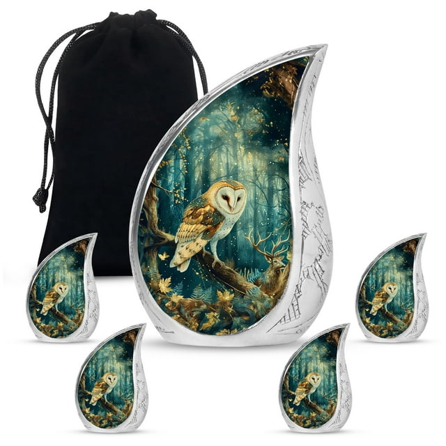 SUBSH Barn Owl Urns For Human Ashes Adult Male - Adult Cremation Urn For Human Ashes - Urns For Mom Ashes - Combo 1 Large & 4 Small - Adult Urns For Women - Urns For Ashes