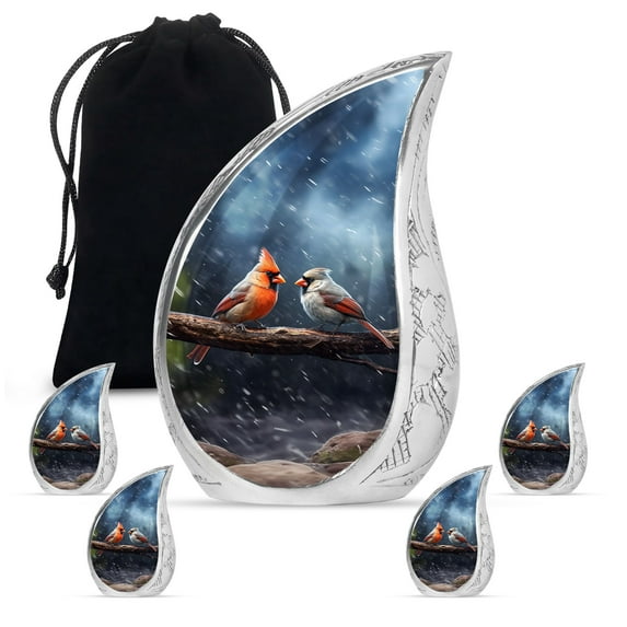 SUBSH Cardinal Bird Large Urns For Human Ashes Adult Male - Urn For Women - Urns For Adult Male - Combo 1 Large & 4 Small - Urn For Mom - Ashes Keepsake - Keepsake Urns For Human Ashes