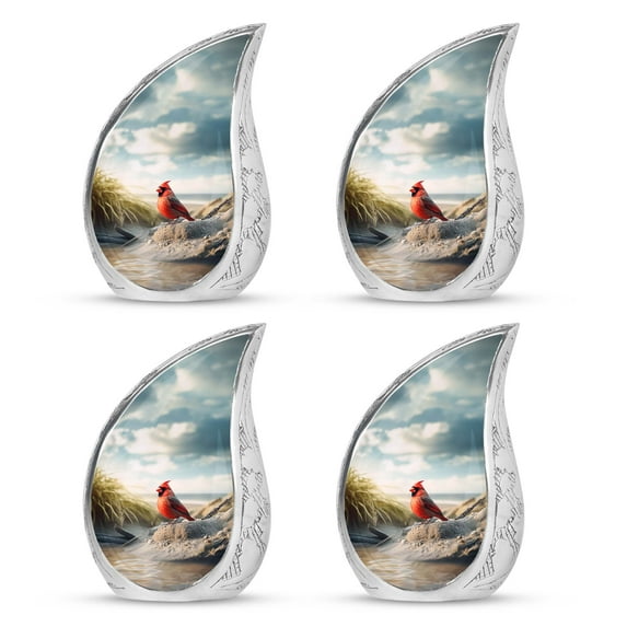 SUBSH Cardinal Bird Siting - Cremation Urns For Adult Ashes Women - Urns For Adult Female - Urns For Men - Pack Of 4 - Small Urn For Human Ashes Keepsake - Burial Urns For Adult Human Ashes