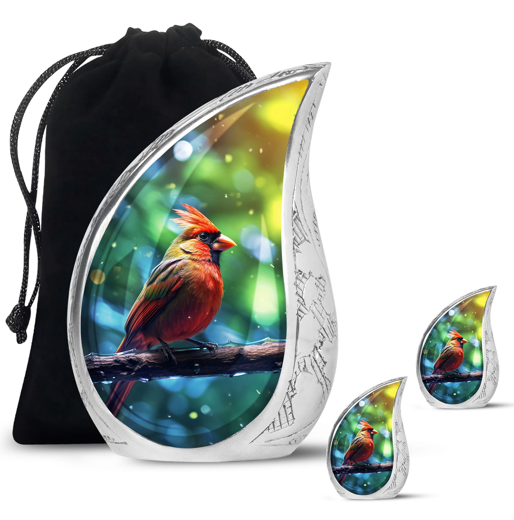 JAGASY Small Cremation Urn For Ashes - Cardinal Bird Keepsake Urn, 3 Inch, 4 Pieces Set - View #7