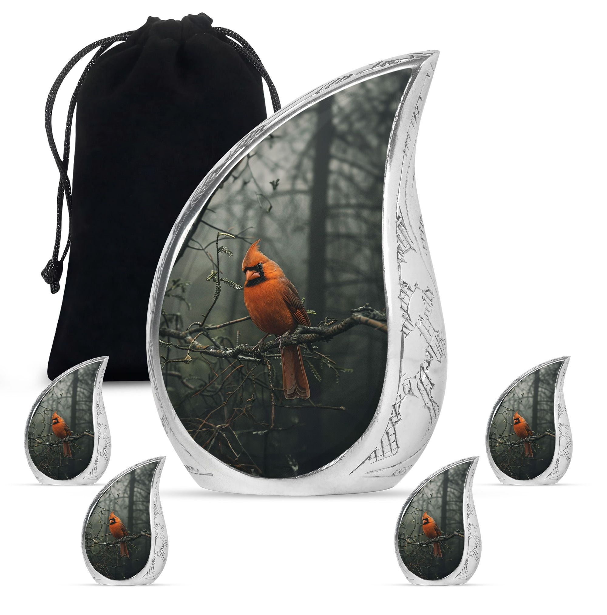 SUBSH Cardinal Bird Urns For Ashes Keepsake - Urn Keepsake - Urns For Men - Combo 1 Large & 4 Small - Small Burial Urns For Adult Human Ashes - Ashes Keepsake - Cremation Keepsakes For Ashes