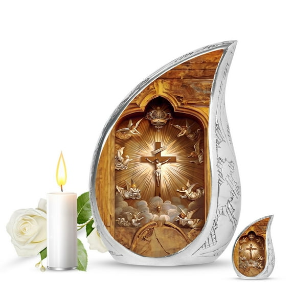 SUBSH Catholic Funeral Urn - Urn Adult Human Ashes - Small Urns For Ashes - Combo 1 Large & 1 Small - Urn For Mom Ashes - Urn For Ashes - Large Urns For Human Ashes Adult