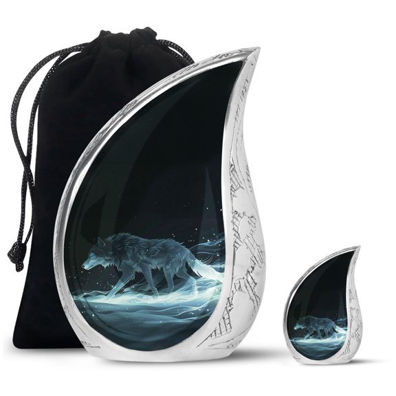 SUBSH Celestial Wraith Wolf - Burial Urns - Cremations Urns - Funeral Urns For Adult Ashes Men - Combo 1 Large & 1 Small - Keepsake For Ashes - Ashes Keepsake - Adult Urns For Human Ashes Men