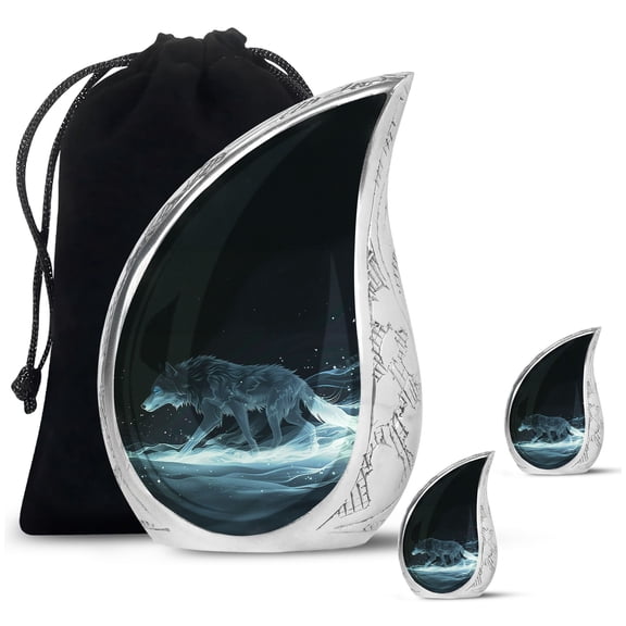 SUBSH Celestial Wraith Wolf - Urn For Adult Male - Keepsake Cremation Urn For Human Ashes - Urn For Human Ashes Husband - Combo 1 Large & 2 Small - Small Keepsake Urn For Ashes - Small Urn