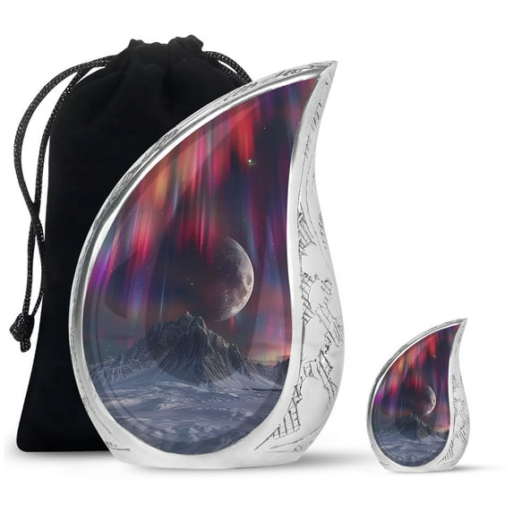 SUBSH Cosmic Curtains Over The Mountain Pass - Cremation Keepsake Urns For Ashes - Urns For Men Ashes Adult Male - Urns For Human Ashes Husband - Combo 1 Large & 1 Small