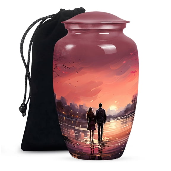 SUBSH Couple Walking View Urn, 10 Inch Urn, Urn for Ashes Adult Male, Large Urn, Cremation Urn, Funeral Urn, Urn for Mom, Urn for Dad Ashes, Memorial Urn, Urn for Human Ashes, Burial Urn