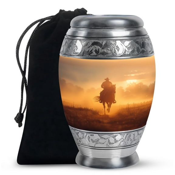 SUBSH Cowboy Urn - Cremation Urn - Memorial Urn - Funeral Urns for Human Ashes Adult - Burial Urns for Ashes - (10 inch Pack of 1)