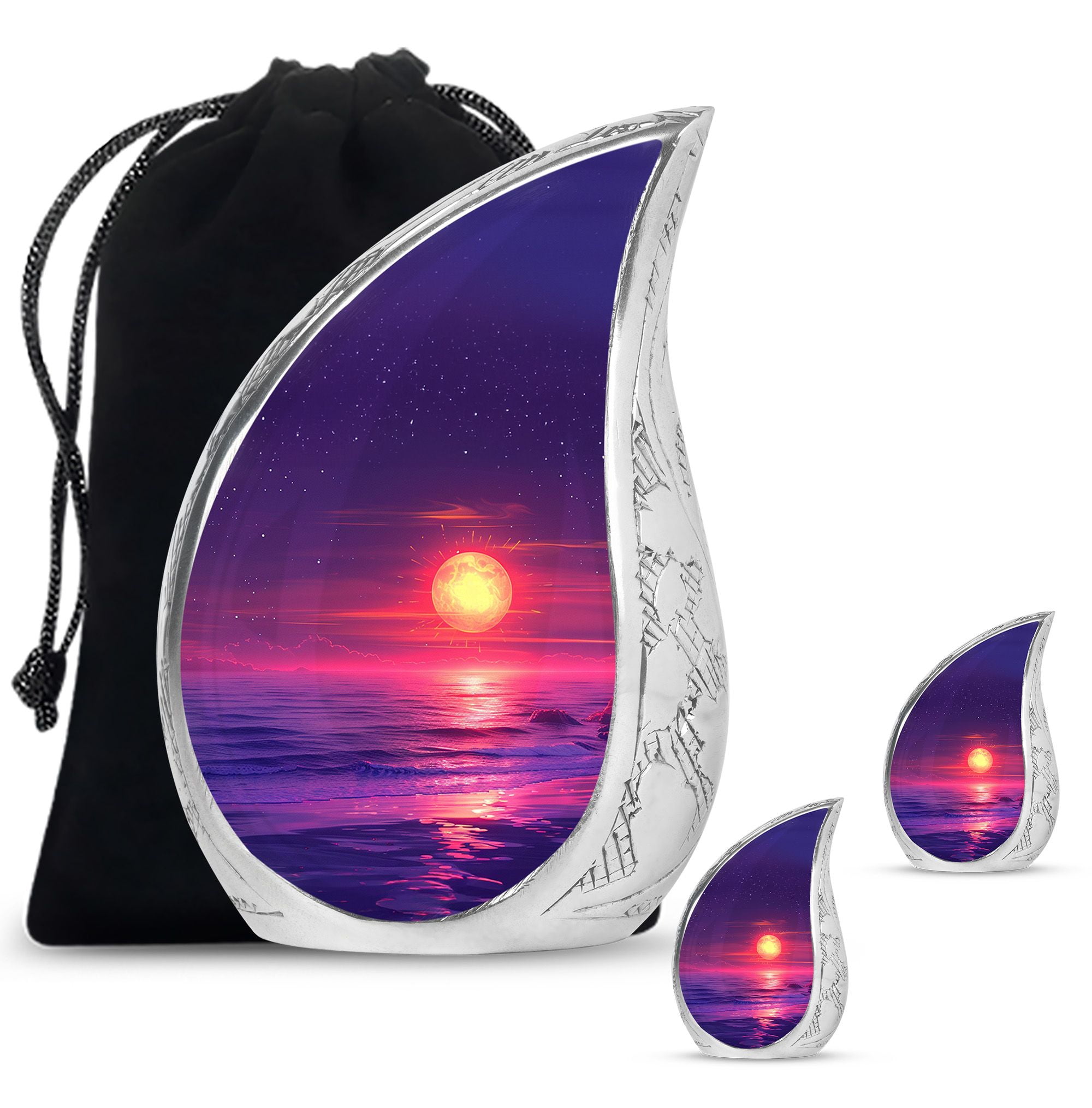 SUBSH A Crimson Moon Over Lavender Tides - Urn For Ashes For Mom - Keepsake Cremation Urns For Human Ashes - Cremation Urns For Human Ashes - Combo 1 Large & 2 Small