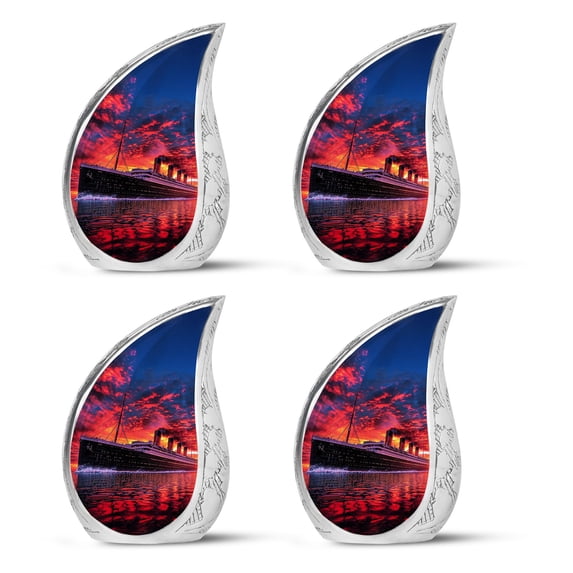 SUBSH Crimson Seascape With Ocean Liner - Adult Urns For Human Ashes Men - Urns For Dad - Funeral Urns For Adult Ashes Women - Pack Of 4 - Decorative Urns For Human Ashes