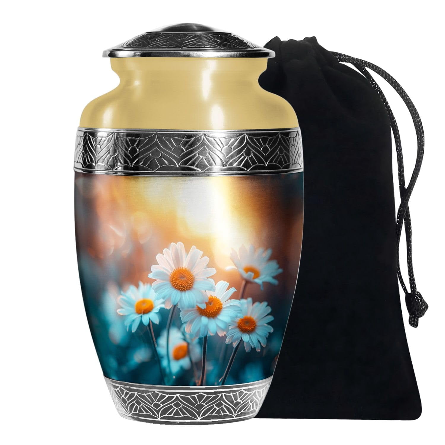 SUBSH Daisy Flower urn-Urns for Ashes Adult Male Large- Cremation Urns Adult - Urn for Ashes for Women - Funeral Urn Ashes - Cremation Memorial - Burial Urns for Cremated Remains