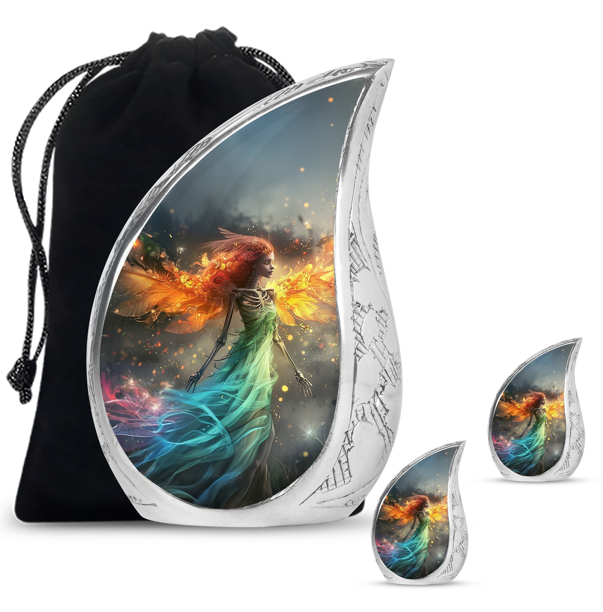 SUBSH The Dance Of The Phoenix Fairy - Urns For Ashes Adult Female - Urn For Human Ashes Adult Woman - Urns For Ashes Adult Female Mom - Combo 1 Large & 2 Small - Mini Urn For Ashes