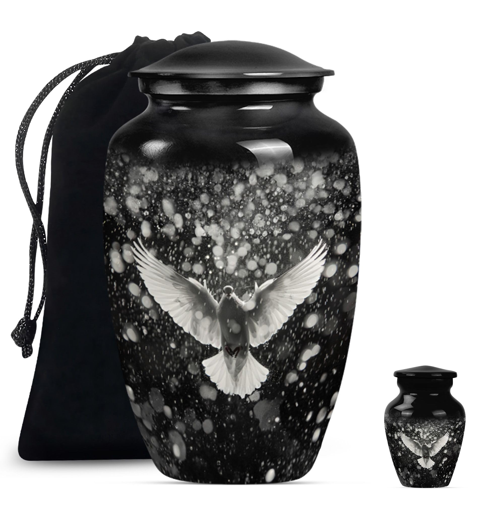 SUBSH Dove Urn - Combo of 2 (10 Inch Urn & Keepsake Urn), Black Urn for Human Ashes - Pet Urns - Cremation Urn - Urns for Ashes Adult Male - Urns for Human Ashes Adult Women, Decorative Urns