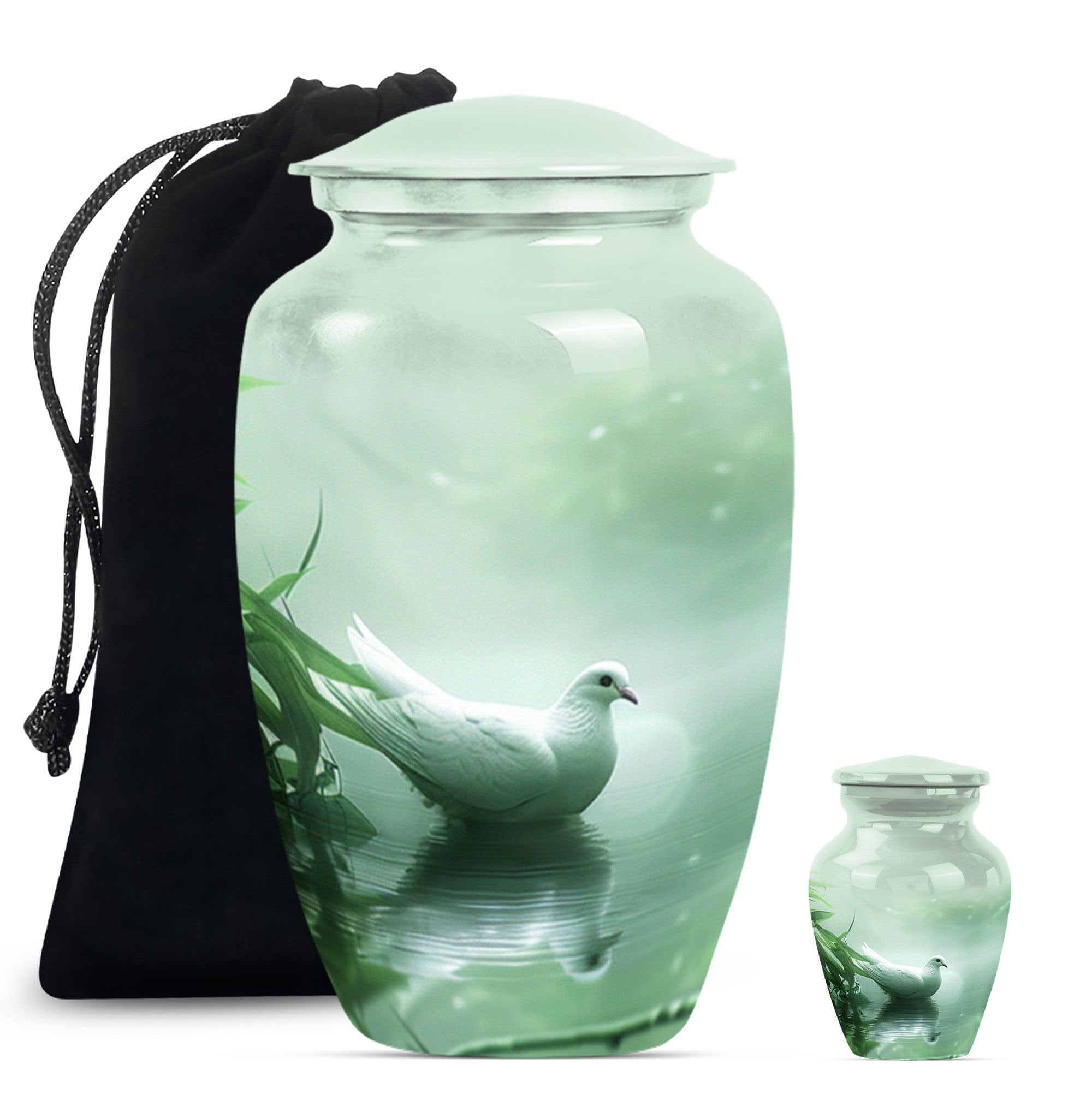 SUBSH Dove in Water Urn, Combo of 2 (10 Inch Urn & Keepsake Urn), Small Urns for Human Ashes, Pet Urns for Dogs Ashes, Cat Urns, Memorial Keepsakes for Ashes, Cremation Urns for Ashes
