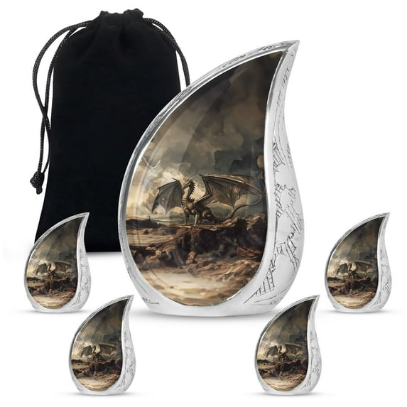 SUBSH Dragon Cremation Urn - Large Urns For Human Ashes Adult - Cremation Urns For Burial - Urns For Women Human Ashes - Combo 1 Large & 4 Small - Funeral Urn Ashes - Urn For Cremation