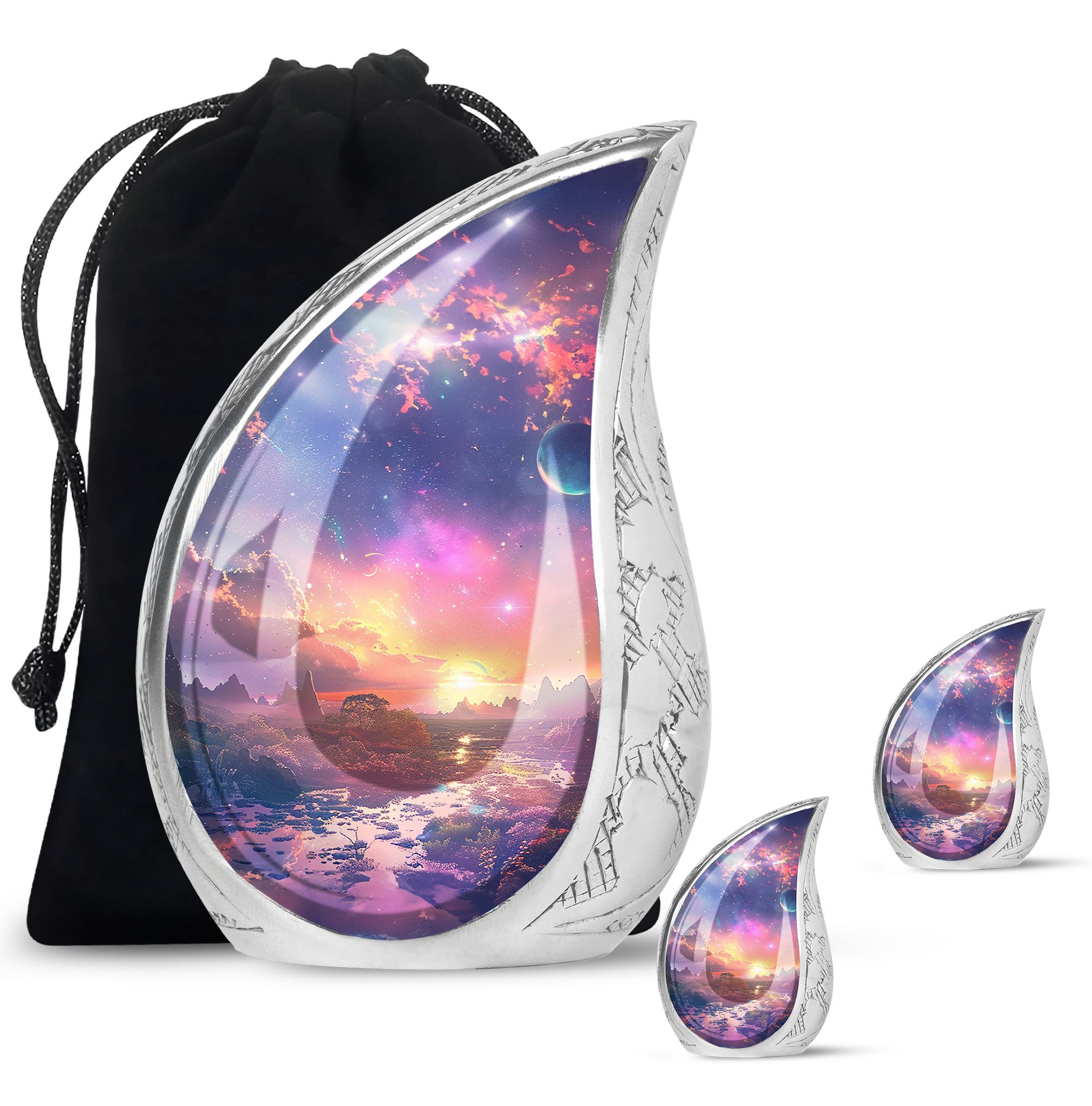 SUBSH Dreamscape Twilight - Urn For Human Ashes - Adult Burial Urns - Urn For Son - Combo 1 Large & 2 Small - Urn For Adult Female Ashes - Urns For Ashes - Small Funeral Urns