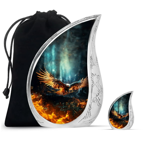 SUBSH Eagle Fly In Fire - Large Urns For Human Ashes Adult - Urns For Adult - Miniature Urns For Ashes - Combo 1 Large & 1 Small - Urn Ashes For Women - Keepsake Urns For Ashes