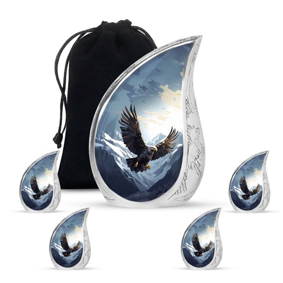 SUBSH Eagle Flying - Urns For Human Ashes Adult Man - Cremation Urns For Ashes For Women - Small Cremation Urns For Human Ashes - Combo 1 Large & 4 Small - Keepsake Urn For Human Ashes