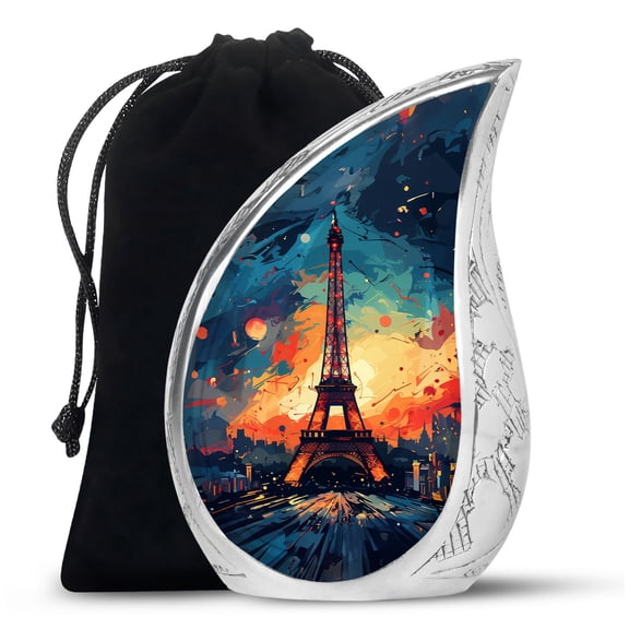 SUBSH Eiffel Tower Oil Painting Night View - Urns For Ashes Large - Urn For Son - Funeral Cremation Urns For Ashes - 10 Inch - Cremation Urns - Large Urns For Ashes Large
