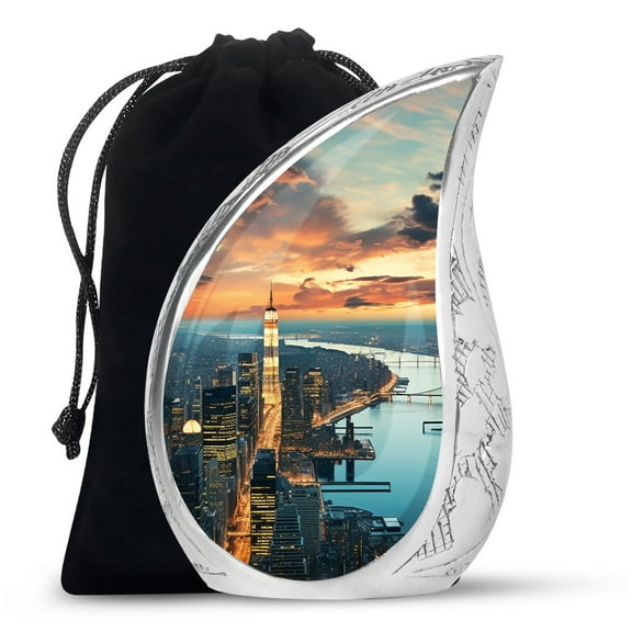 SUBSH An Electric New York Skyline At Dusk - Cremation Urns For Men - Urn Adult Human Ashes - Urn Large - 10 Inch - Urn Large - Urns For Mom Ashes - Urn For Ashes For Women
