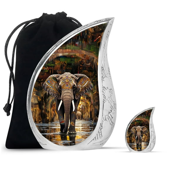 SUBSH Elephant Covered In Ornaments - Human Urns For Ashes - Urn Small - Urns For Men - Combo 1 Large & 1 Small - Cremation Urns For Ashes For Men - Cremation Memorial